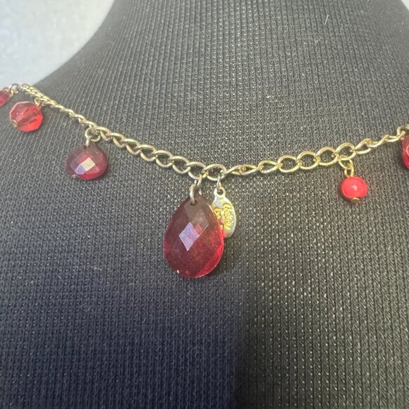 Cookie Lee Gold Tone Necklace 32 Inches Red Pink Acrylic Beads Long Chain - Picture 3 of 3